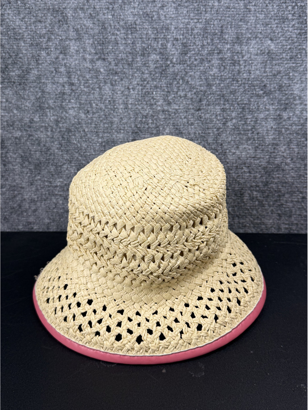 ON:34TH Women's Straw Bucket Hat with Pink Trim